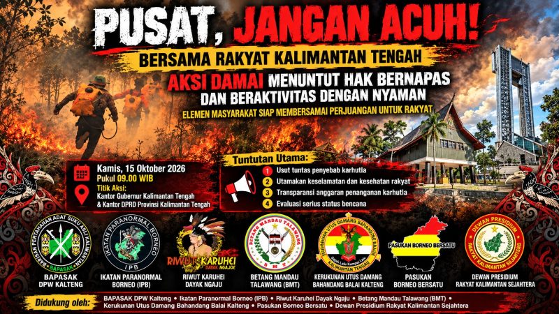 Tujuh organisasi kemasyarakatan (Ormas) menyatakan solidaritas dan dukungan terhadap rencana aksi damai Aliansi Kongres Rakyat Kalimantan Tengah (KRKT) yang dijadwalkan berlangsung pada Kamis (15/10/2026).
